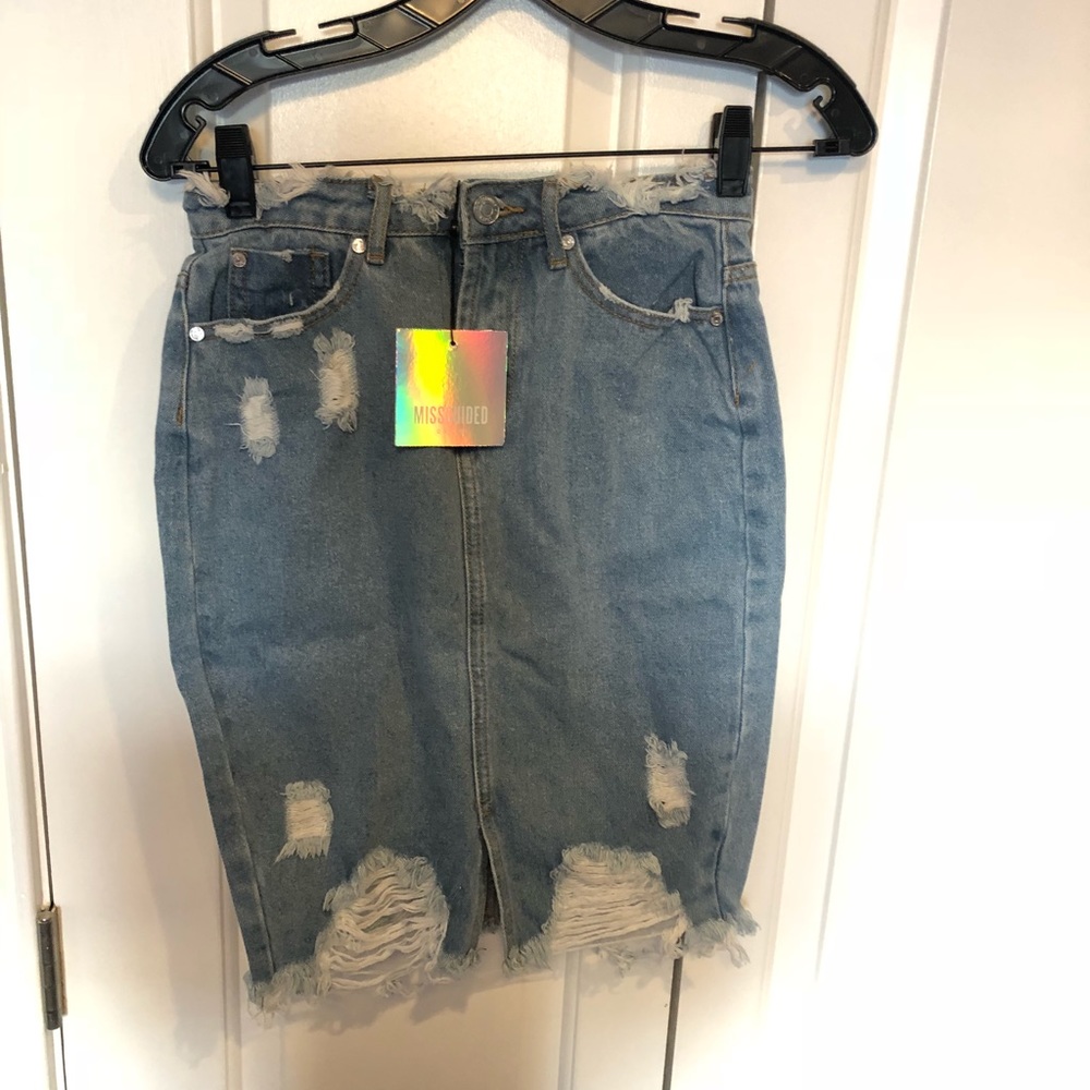 Misguided Destressed denim skirt